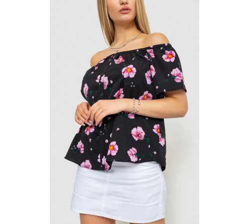 Блуза с цветочным принтом, цвет черно-сиреневый, 244R088.