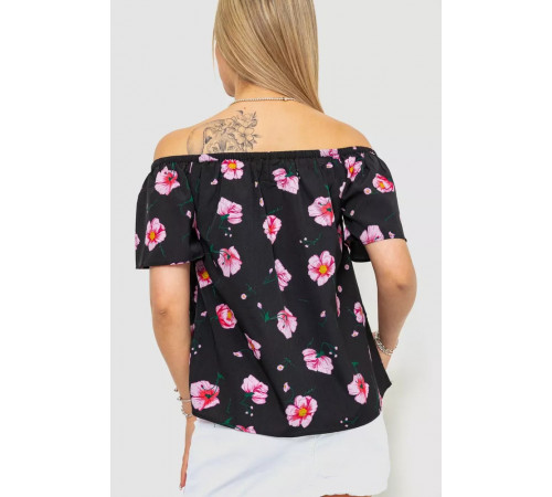Блуза с цветочным принтом, цвет черно-сиреневый, 244R088.