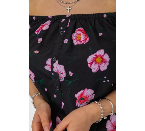 Блуза с цветочным принтом, цвет черно-сиреневый, 244R088.