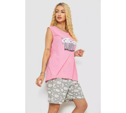 Піжама жіноча з принтом, колір рожевий, 243R8499