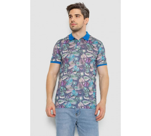 Поло чоловіче з принтом, колір сіро-синій, 247R314