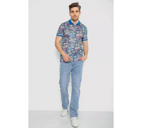 Поло чоловіче з принтом, колір сіро-синій, 247R314