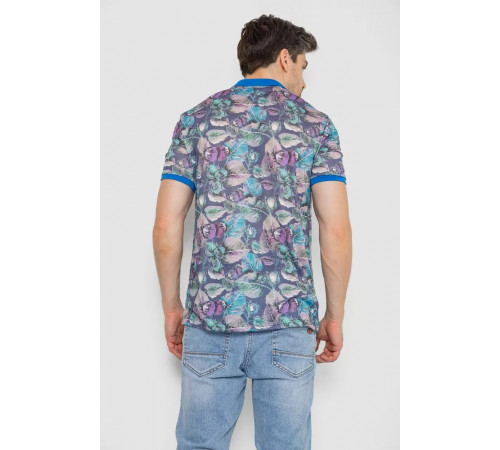 Поло чоловіче з принтом, колір сіро-синій, 247R314