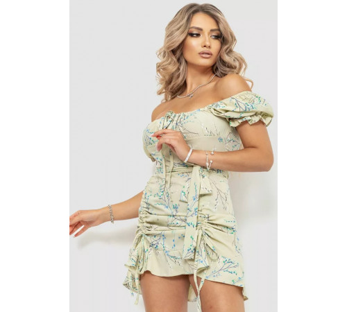 Платье с цветочным принтом, цвет оливковый, 176R1032.