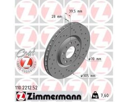 Тормозной диск ZIMMERMANN 110.2212.52 Тормозной диск ZIMMERMANN 110.2212.52