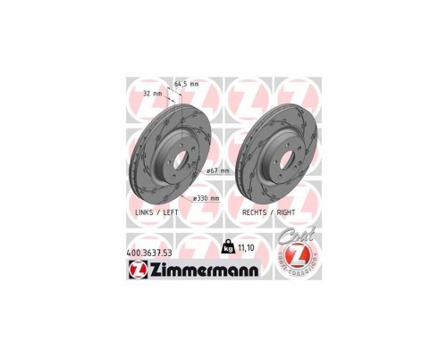 Тормозной диск ZIMMERMANN 400.3637.53 Тормозной диск ZIMMERMANN 400.3637.53