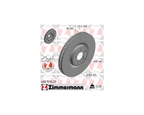 Тормозной диск ZIMMERMANN 460.1555.20 Тормозной диск ZIMMERMANN 460.1555.20