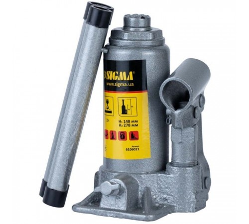 Домкрат Sigma гідравлічний пляшковий 2т H 148-278мм (6106021) Домкрат Sigma гідравлічний пляшковий 2т H 148-278мм (6106021)