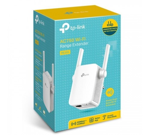 Ретранслятор TP-Link RE205 AC750, 1хFE LAN (RE205) Ретранслятор TP-Link RE205 AC750, 1хFE LAN (RE205)