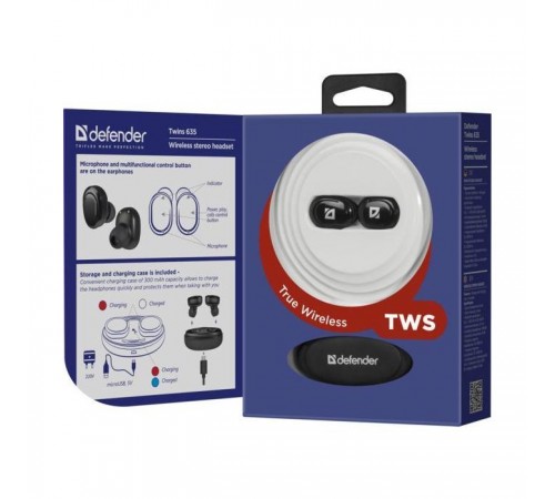 Навушники Defender Twins 635 TWS Bluetooth Black (63635) Навушники Defender Twins 635 TWS Bluetooth Black (63635)