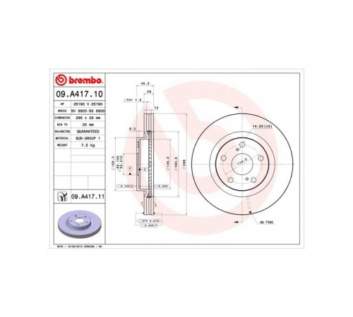 Гальмівний диск Brembo 09.A417.11 Гальмівний диск Brembo 09.A417.11
