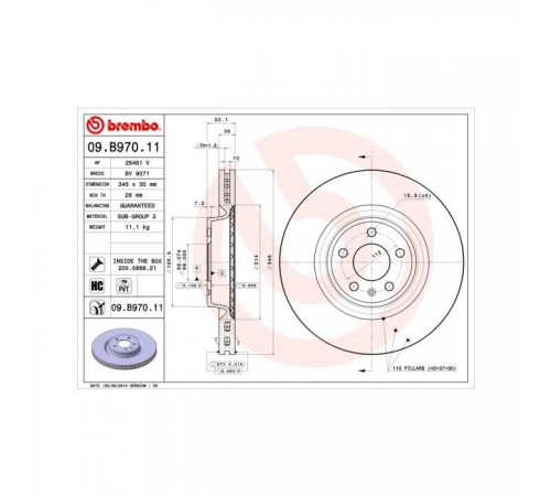 Гальмівний диск Brembo 09.B970.11 Гальмівний диск Brembo 09.B970.11