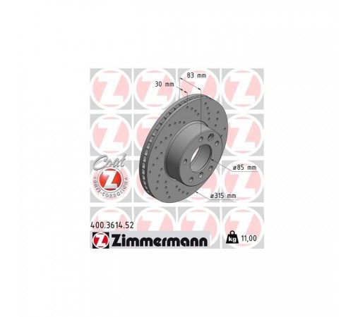 Гальмівний диск ZIMMERMANN 400.3614.52 Гальмівний диск ZIMMERMANN 400.3614.52