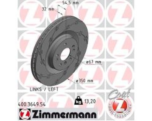 Тормозной диск ZIMMERMANN 400.3649.54 Тормозной диск ZIMMERMANN 400.3649.54