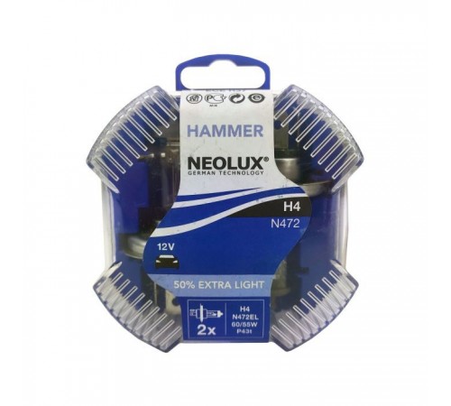 Автолампа Neolux HAMMER H4 Extra Light +50 N472EL (756800) Автолампа Neolux HAMMER H4 Extra Light +50 N472EL (756800)