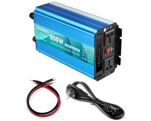 Автомобільний інвертор Choetech 12/220V 1000Вт, з функцією ДБЖ, чиста синусоїда (INV-C1000WUPS-EU) Автомобільний інвертор Choetech 12/220V 1000Вт, з функцією ДБЖ, чиста синусоїда (INV-C1000WUPS-EU)