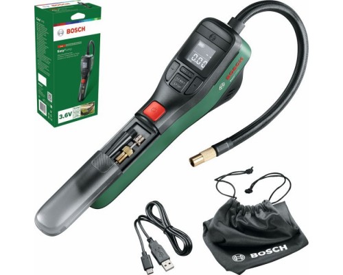 Автомобільний компресор Bosch EasyPump, 3.6V, 3Ah, 10.3 бар, 10 л/хв, 0.4кг (0.603.947.000) Автомобільний компресор Bosch EasyPump, 3.6V, 3Ah, 10.3 бар, 10 л/хв, 0.4кг (0.603.947.000)
