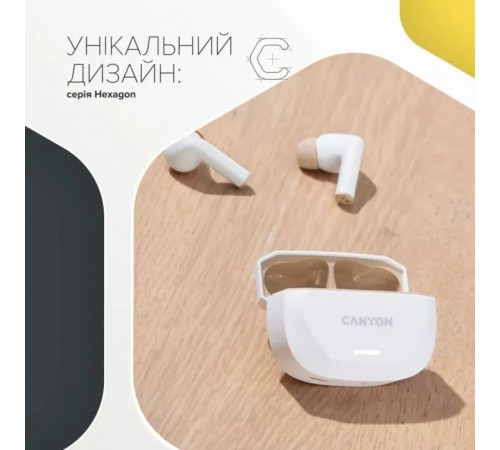 Наушники Canyon Hexagon 7 TWS ANC+ENC Wireless Charge White/Beige (CNS-TWS7WB) Наушники Canyon Hexagon 7 TWS ANC+ENC Wireless Charge White/Beige (CNS-TWS7WB)