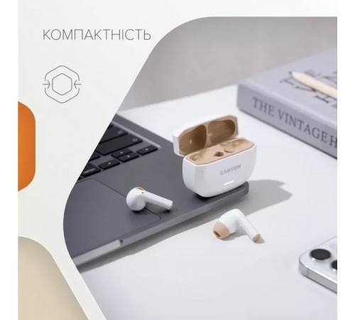 Наушники Canyon Hexagon 7 TWS ANC+ENC Wireless Charge White/Beige (CNS-TWS7WB) Наушники Canyon Hexagon 7 TWS ANC+ENC Wireless Charge White/Beige (CNS-TWS7WB)