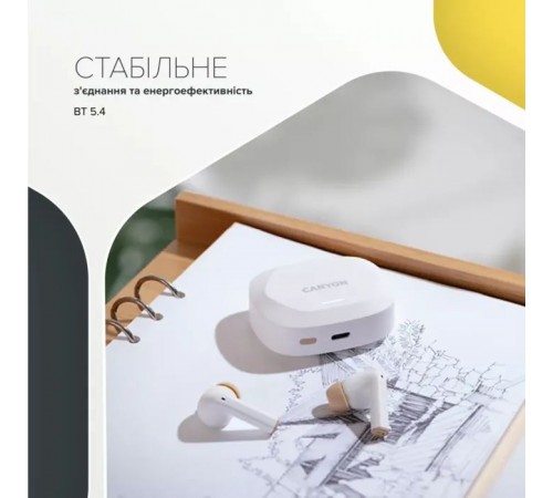 Наушники Canyon Hexagon 7 TWS ANC+ENC Wireless Charge White/Beige (CNS-TWS7WB) Наушники Canyon Hexagon 7 TWS ANC+ENC Wireless Charge White/Beige (CNS-TWS7WB)