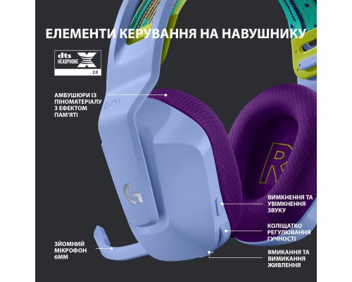 Навушники Logitech G733 Lightspeed Wireless RGB Gaming Headset Lilac (981-000890) Навушники Logitech G733 Lightspeed Wireless RGB Gaming Headset Lilac (981-000890)