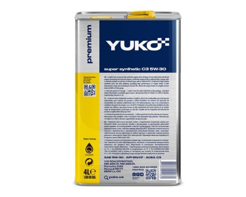 Моторна олива Yuko SUPER SYNTHETIC C3 5W-30 4л (4820070245660) Моторна олива Yuko SUPER SYNTHETIC C3 5W-30 4л (4820070245660)