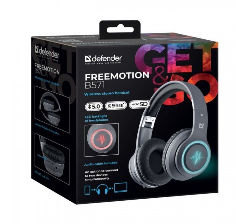 Наушники Defender FreeMotion B571 Bluetooth LED Gray (63571) Наушники Defender FreeMotion B571 Bluetooth LED Gray (63571)