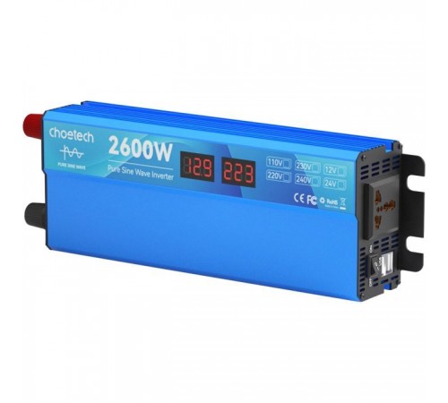 Автомобільний інвертор Choetech 12/220V 1300Вт, чиста синусоїда (CJ2600Q-V2) Автомобільний інвертор Choetech 12/220V 1300Вт, чиста синусоїда (CJ2600Q-V2)