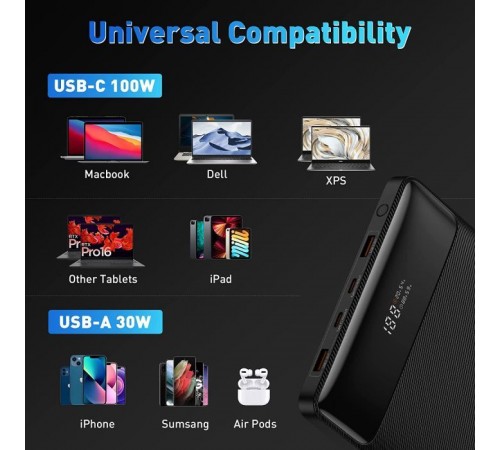 Батарея универсальная Baseus Blade Digital Display 20000mAh PD/100W, Black (PPDGL-01, PPBLD100-S) (PPBL000201) Батарея универсальная Baseus Blade Digital Display 20000mAh PD/100W, Black (PPDGL-01, PPBLD100-S) (PPBL000201)