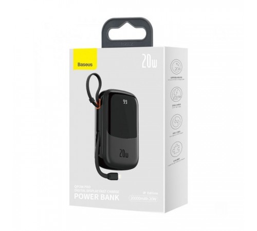 Батарея универсальная Baseus Qpow 20000mAh 20W, PD/3.0, QC/3.0, built-in lightning, black (PPQD060201) Батарея универсальная Baseus Qpow 20000mAh 20W, PD/3.0, QC/3.0, built-in lightning, black (PPQD060201)