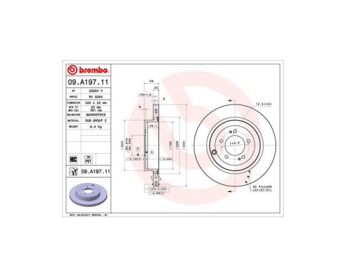 Гальмівний диск Brembo 09.A197.11 Гальмівний диск Brembo 09.A197.11