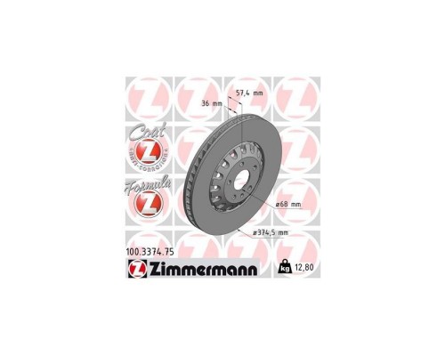 Тормозной диск ZIMMERMANN 100.3374.75 Тормозной диск ZIMMERMANN 100.3374.75