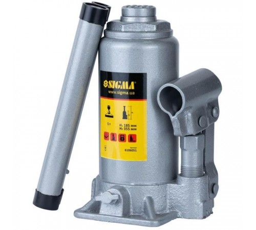 Домкрат Sigma гідравлічний пляшковий 5т H 185-355мм (6106051) Домкрат Sigma гідравлічний пляшковий 5т H 185-355мм (6106051)