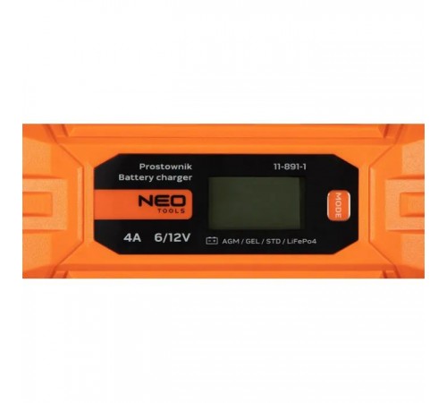 Зарядное устройство для автомобильного аккумулятора Neo Tools 4A/70Вт, 3-120Ah, для кислотных/AGM/GEL (11-891) Зарядное устройство для автомобильного аккумулятора Neo Tools 4A/70Вт, 3-120Ah, для кислотных/AGM/GEL (11-891)