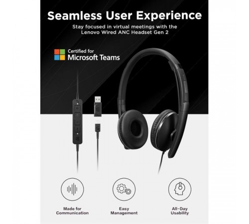 Навушники Lenovo Wired ANC Headset Gen 2 (Teams) Black (4XD1M45627)