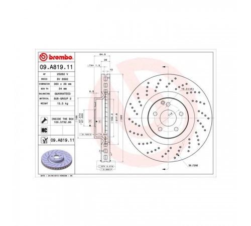 Гальмівний диск Brembo 09.A819.11 Гальмівний диск Brembo 09.A819.11