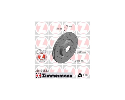 Гальмівний диск ZIMMERMANN 250.1365.52 Гальмівний диск ZIMMERMANN 250.1365.52