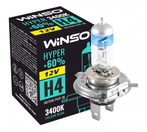 Автолампа WINSO H4 HYPER +60 60/55W (712420) Автолампа WINSO H4 HYPER +60 60/55W (712420)