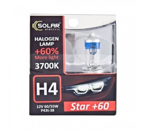 Автолампа SOLAR H4 12V 60/55W P43t-38 Starlight + 60, (1234S2) Автолампа SOLAR H4 12V 60/55W P43t-38 Starlight + 60, (1234S2)