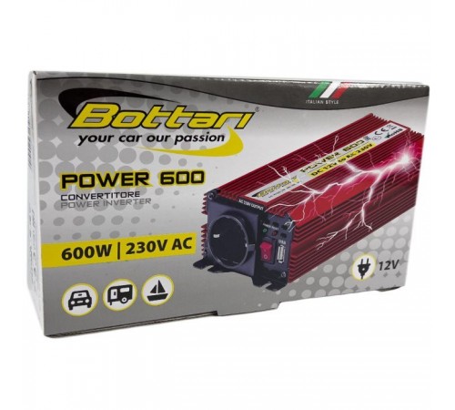 Автомобільний інвертор Bottari DC 12V - AC 230V 600W "POWER-600" (30200-IS) Автомобільний інвертор Bottari DC 12V - AC 230V 600W "POWER-600" (30200-IS)