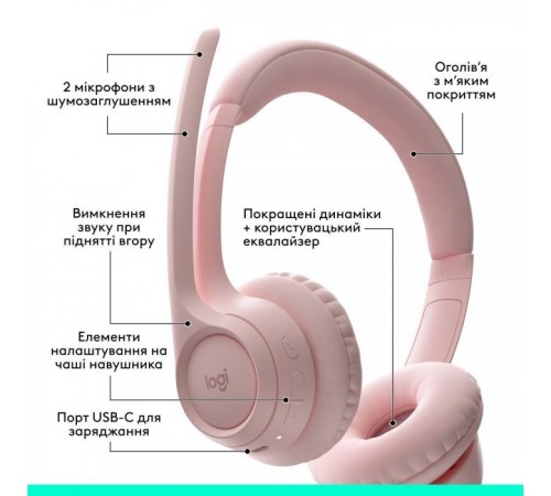 Навушники Logitech Zone 300 Bluetooth Rose (981-001412) Навушники Logitech Zone 300 Bluetooth Rose (981-001412)