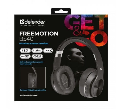 Наушники Defender FreeMotion B540 Bluetooth Black (63540) Наушники Defender FreeMotion B540 Bluetooth Black (63540)