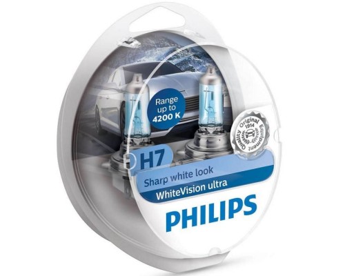 Автолампа Philips H7 WhiteVision Ultra +60% 2шт (12972WVUSM) Автолампа Philips H7 WhiteVision Ultra +60% 2шт (12972WVUSM)