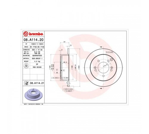 Гальмівний диск Brembo 08.A114.20 Гальмівний диск Brembo 08.A114.20