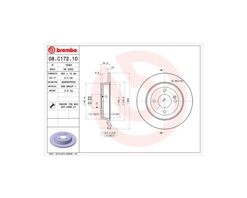 Тормозной диск Brembo 08.C172.10 Тормозной диск Brembo 08.C172.10