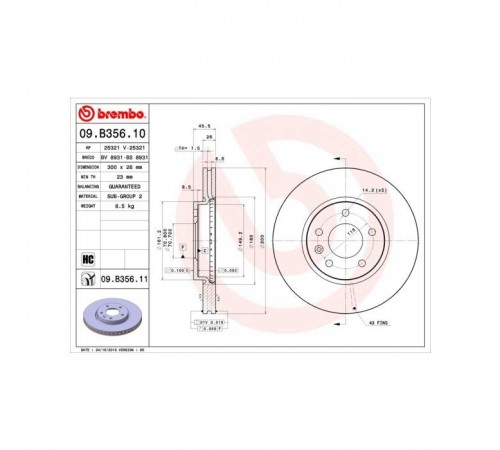 Гальмівний диск Brembo 09.B356.11 Гальмівний диск Brembo 09.B356.11