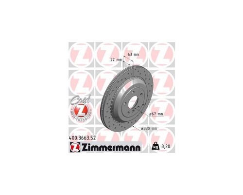 Тормозной диск ZIMMERMANN 400.3663.52 Тормозной диск ZIMMERMANN 400.3663.52