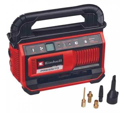 Автомобільний компресор Einhell гібридний PRESSITO 18/25 Hybrid, PXC, 230/18В, 11бар, 25л/хв, можливість всмоктування, шланг 710 (4020430) Автомобільний компресор Einhell гібридний PRESSITO 18/25 Hybrid, PXC, 230/18В, 11бар, 25л/хв, можливість всмоктування, шланг 710 (4020430)