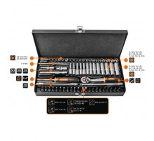 Набор инструментов Neo Tools 63шт, 1/4", CrV, металлический кейс (10-008)