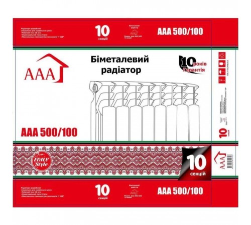 Радиатор отопления AAA биметаллический 500/100 10 секций (70214300) Радиатор отопления AAA биметаллический 500/100 10 секций (70214300)